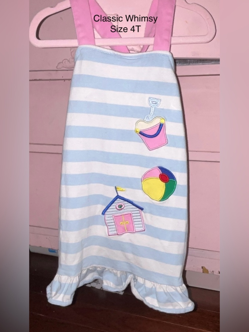 Classic Whimsy Girls' Light Blue & White Striped Sundress with Pink Straps